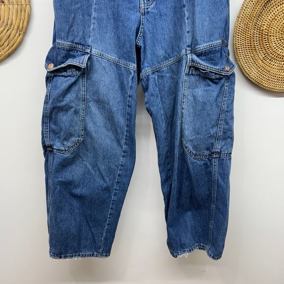 Free People We The Free All Star Pull On Jean Large Baggy Loose Fit Button Fly - Picture 5 of 7